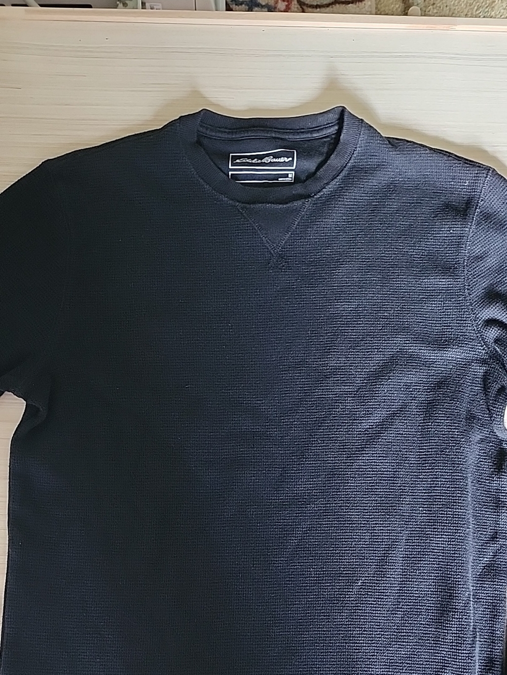 Eddie Bauer Black Waffle-Knit Crewneck Sweater